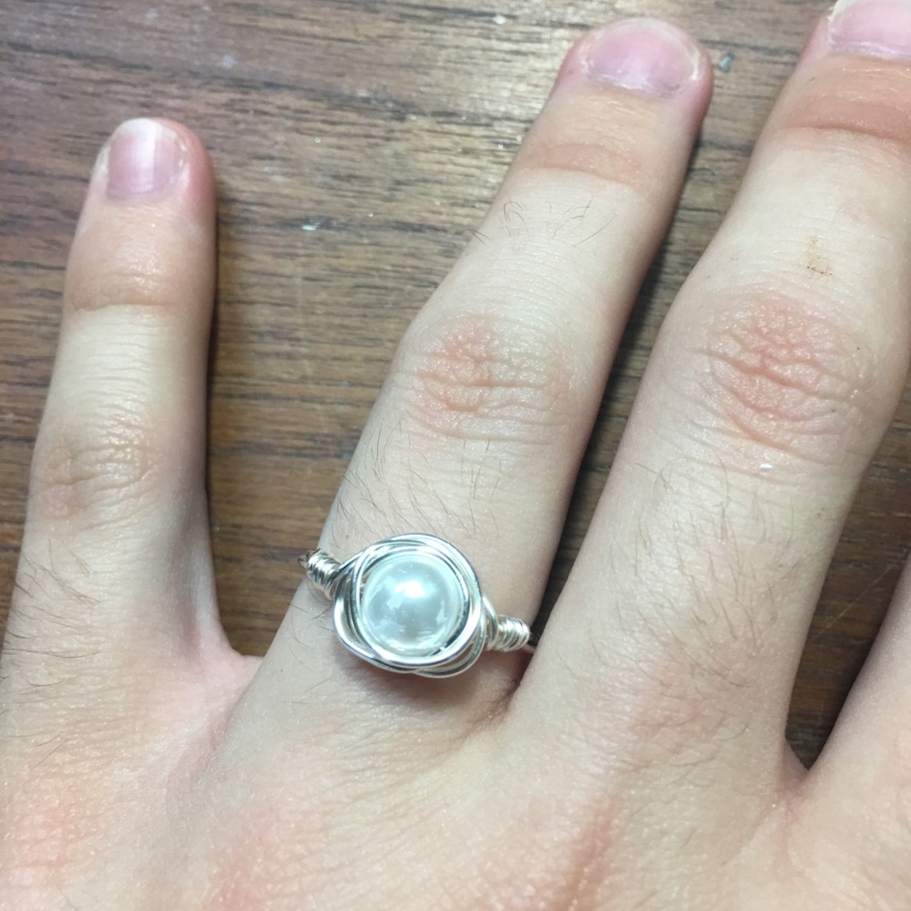 Handcrafted Faux Pearl Ring in Silver